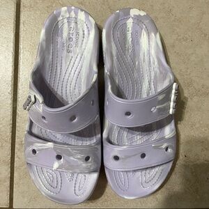 Purple marbled crocs sandals slides